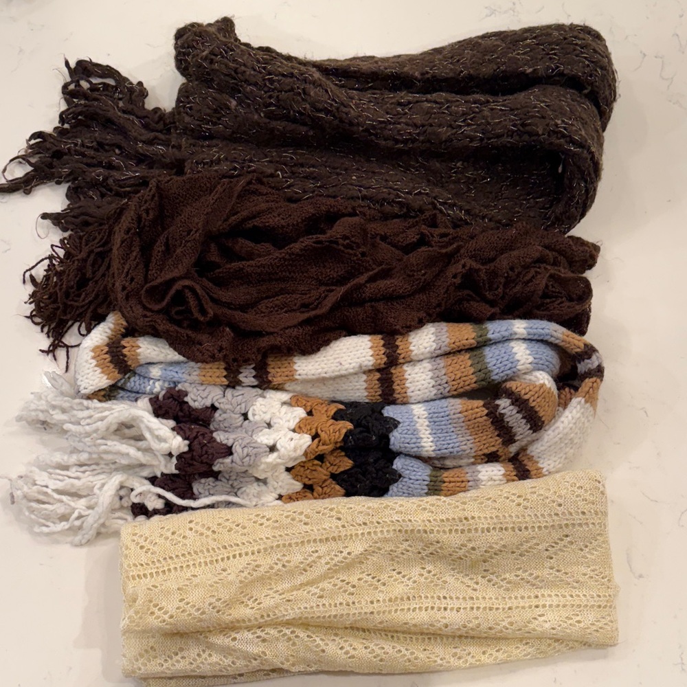 Cozy Knit Scarf Set in Brown and Cream